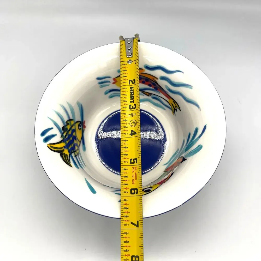 Les Tropiques Strata Cereal Bowl Blue Hand Painted Tropical Fish *Paint Chip